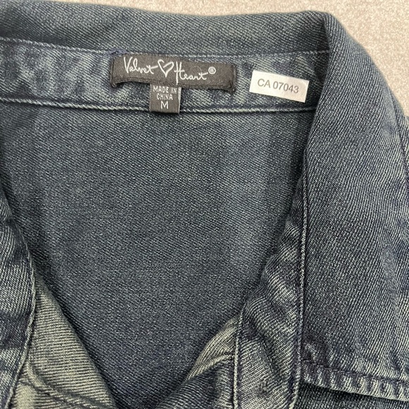 [M]Velvet Heart Dark Denim Balloon Long Sleeve Shirt Dress Belted - Picture 5 of 9